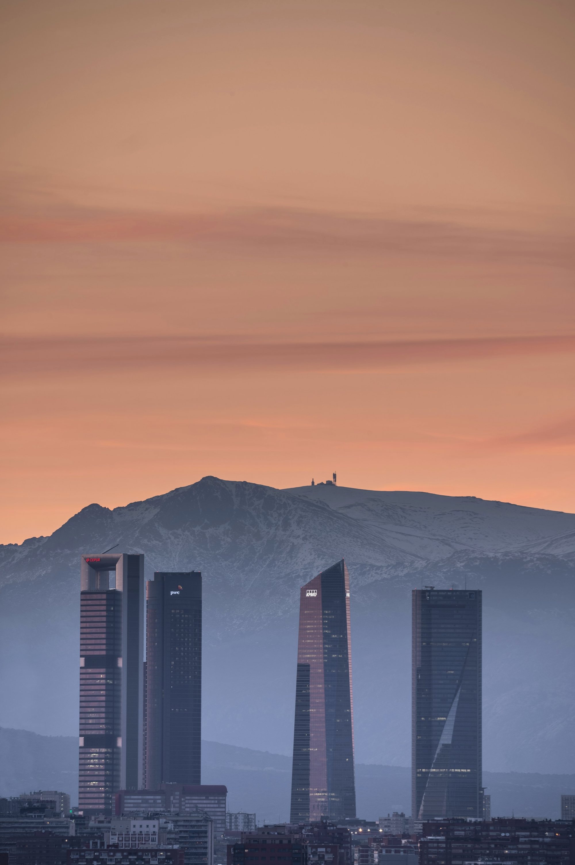 Distrito financiero al atardecer